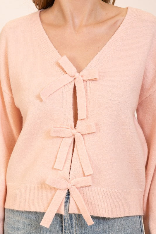 Bowtied Knit Elegance Sweater - PINK