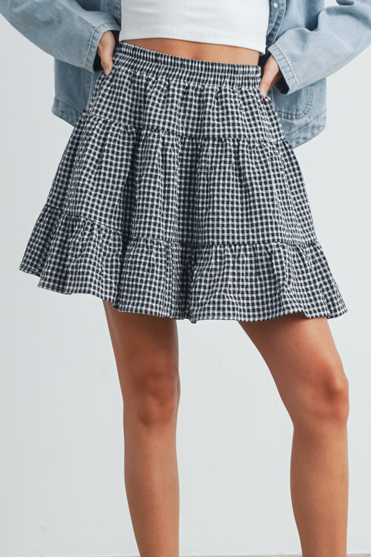 Plaid Tier Skirt - Black/Ivory