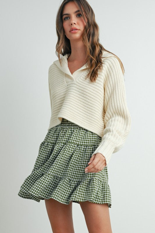 Plaid Tier Skirt - Olive/Ivory