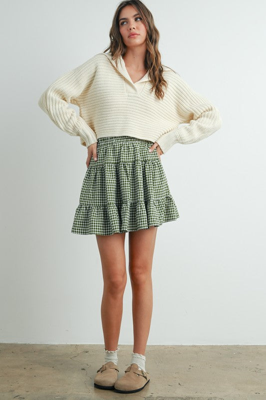 Plaid Tier Skirt - Olive/Ivory