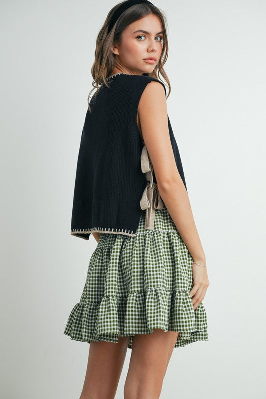 Plaid Tier Skirt - Olive/Ivory
