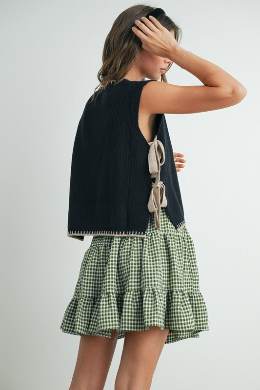 Plaid Tier Skirt - Olive/Ivory