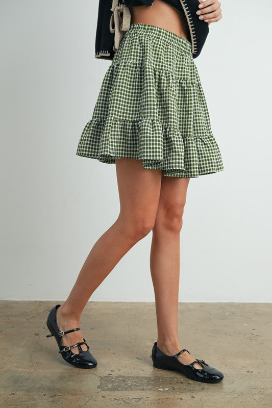 Plaid Tier Skirt - Olive/Ivory