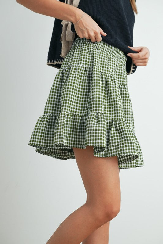 Plaid Tier Skirt - Olive/Ivory