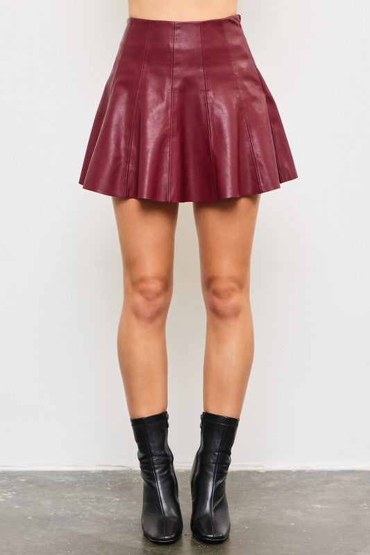 Cherry Leather Skort