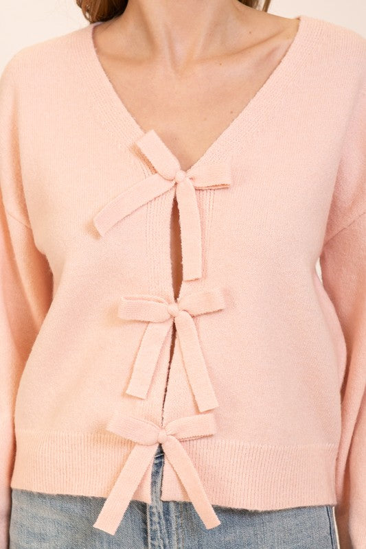 Bowtied Knit Elegance Sweater - Dusty Pink