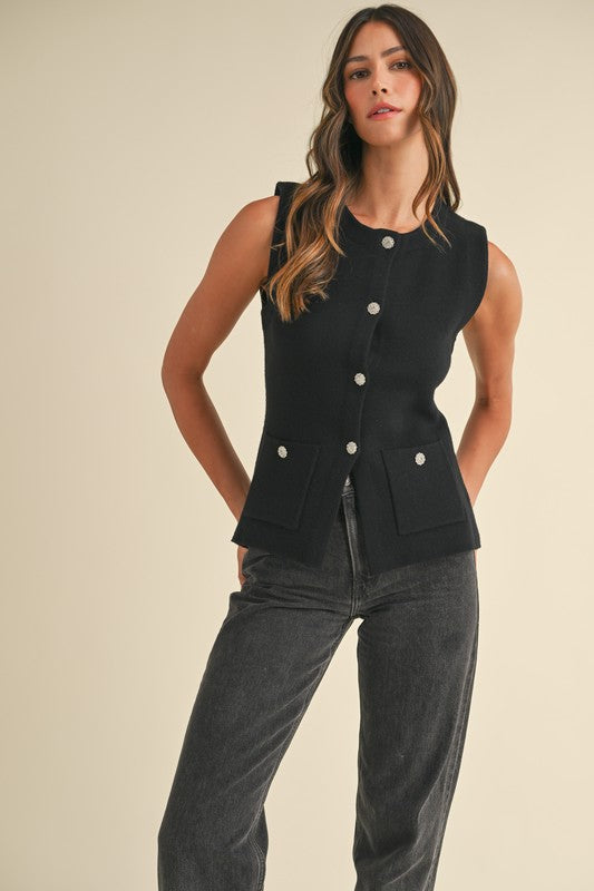 Crystal Button-Down Sweater Vest