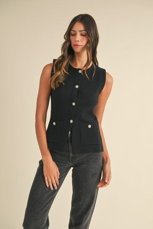 Crystal Button-Down Sweater Vest