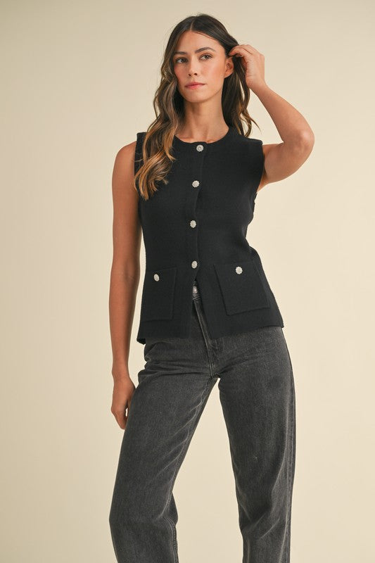 Crystal Button-Down Sweater Vest