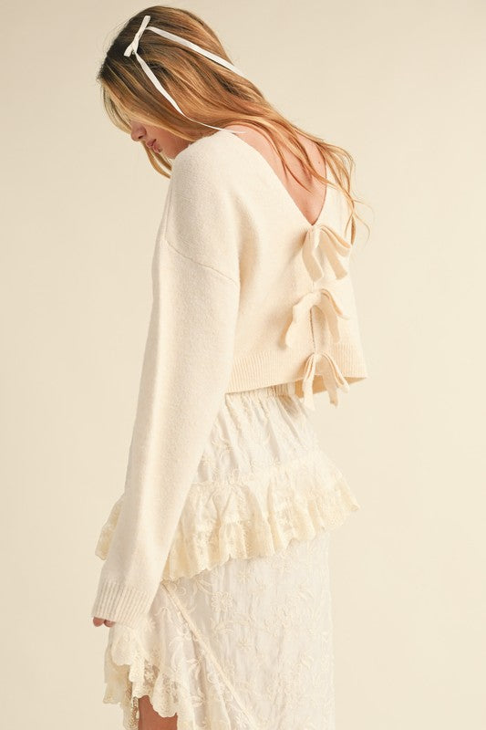 Bowtied Knit Elegance Sweater - PINK