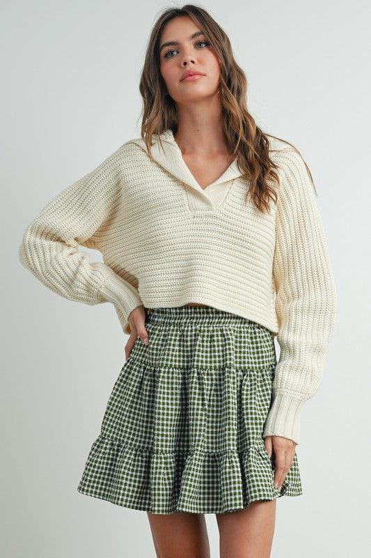 Plaid Tier Skirt - Olive/Ivory