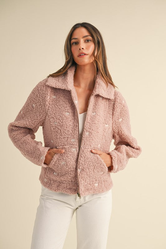 Blush Bow Teddy Fleece Jacket