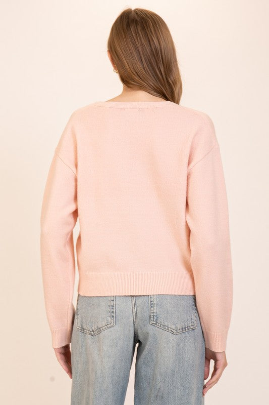 Bowtied Knit Elegance Sweater - Dusty Pink