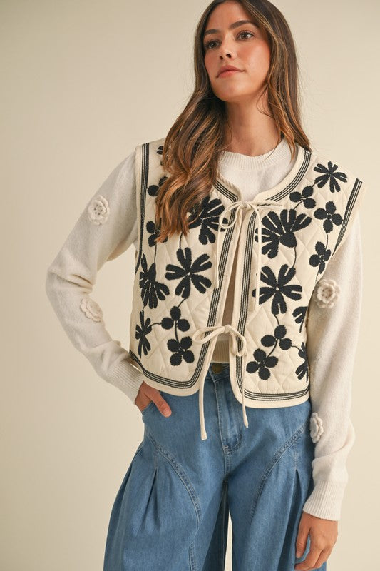 Embroidered Blossom Quilted Vest