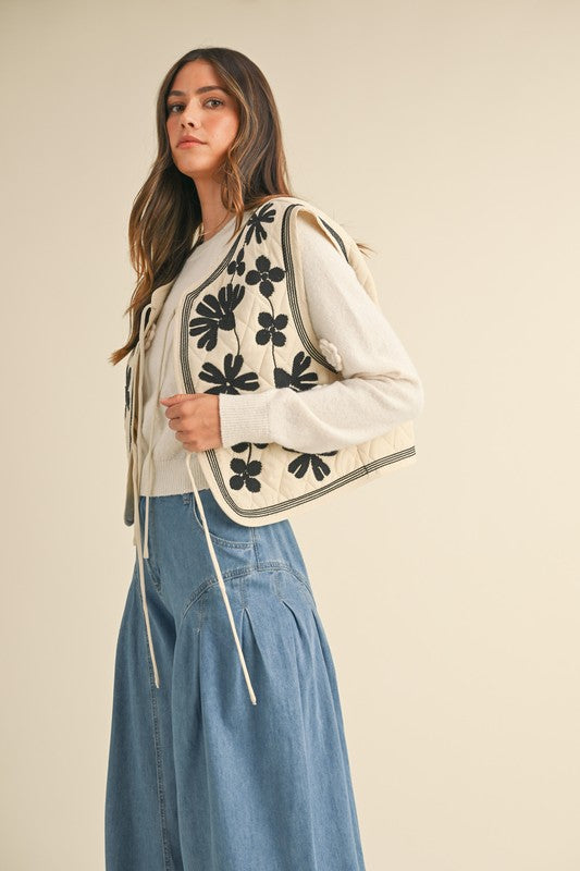 Embroidered Blossom Quilted Vest