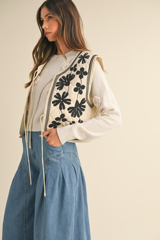 Embroidered Blossom Quilted Vest