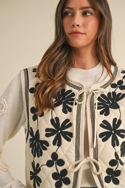 Embroidered Blossom Quilted Vest