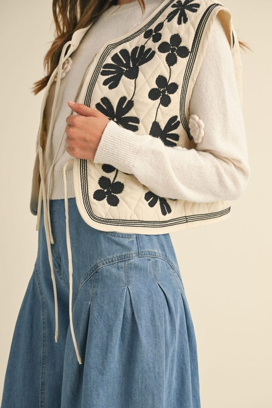 Embroidered Blossom Quilted Vest