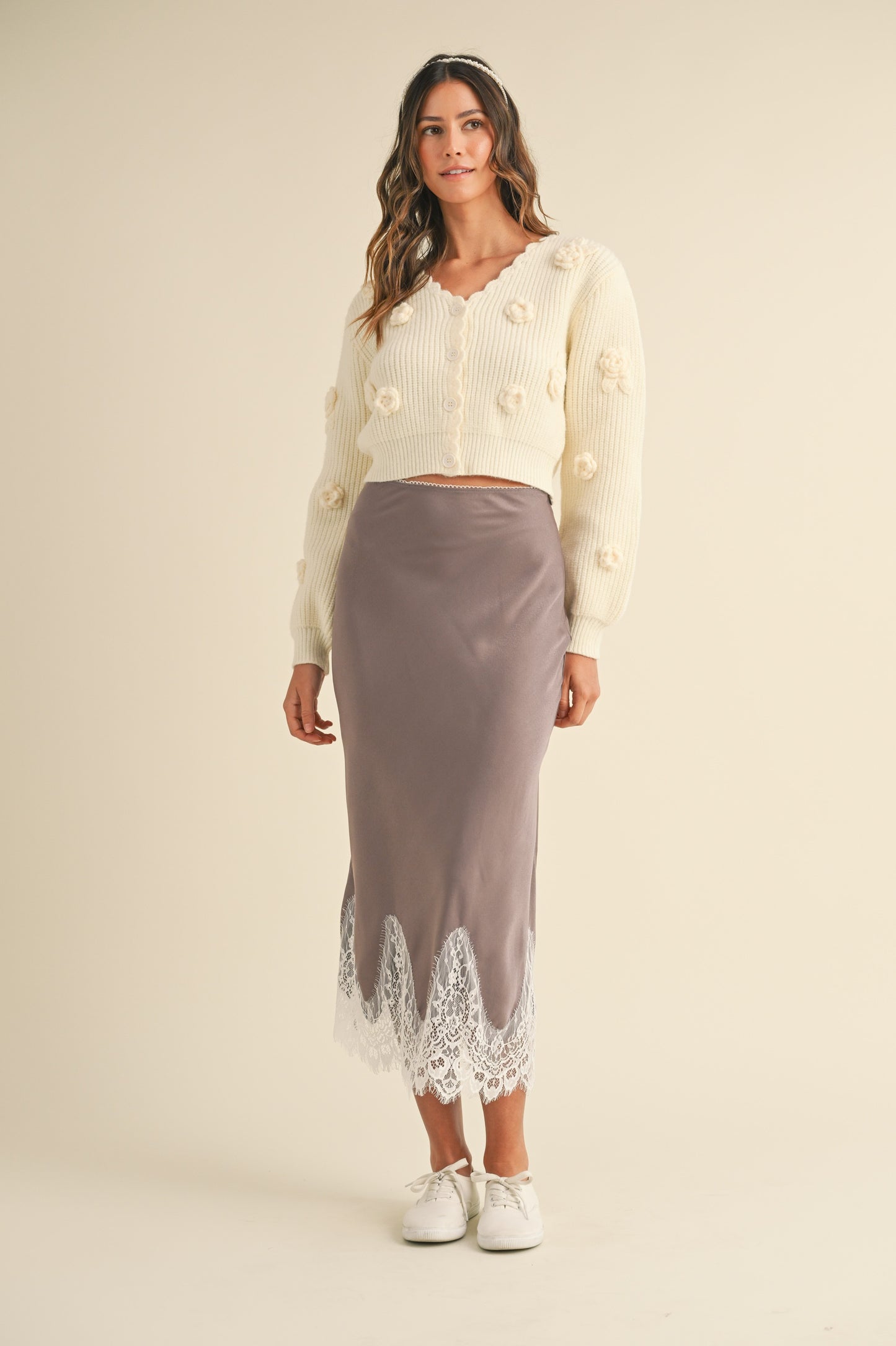 Dusky Orchid Scallop Midi Skirt